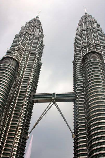 The Petronas Towers in Kuala Lumpur, seen from below